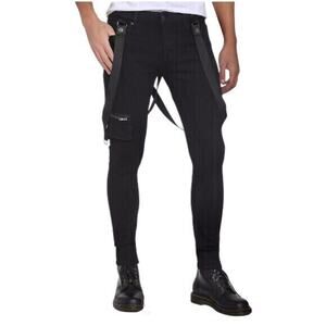 Hot Topic HT Denim Stinger Suspender Jeans 38x32 Black Cotton Cargo Pockets